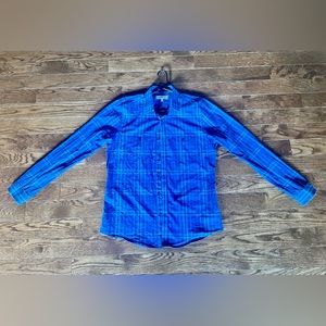 Express Men's Dress Shirt Size Large Blue Striped Fitted Long Sleeve Button Up